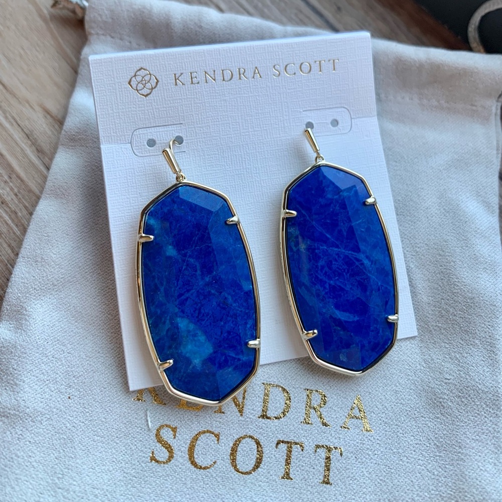 NEW Kendra Scott Faceted Danielle Earrings Cobalt Howlite Gold